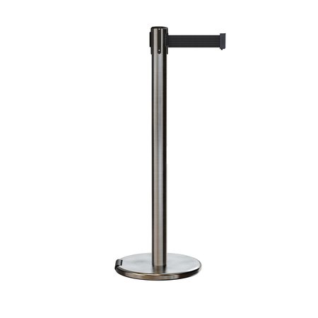 MONTOUR LINE Retractable Belt Rolling Stanchion, 2.5ft Sat.Steel Post  9ft. Black ME630-SS-BK-90